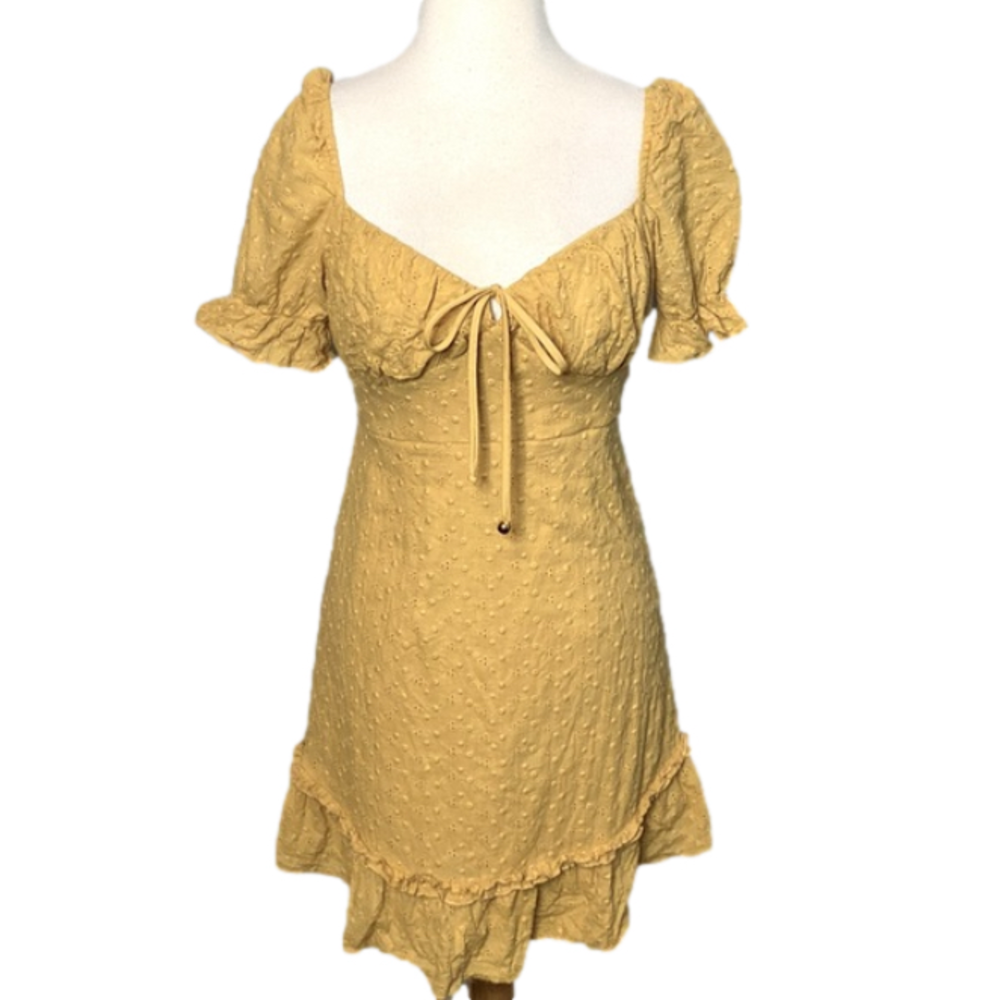 Simplee Mini Dress Off The Shoulder Puff Sleeves Mustard Yellow L